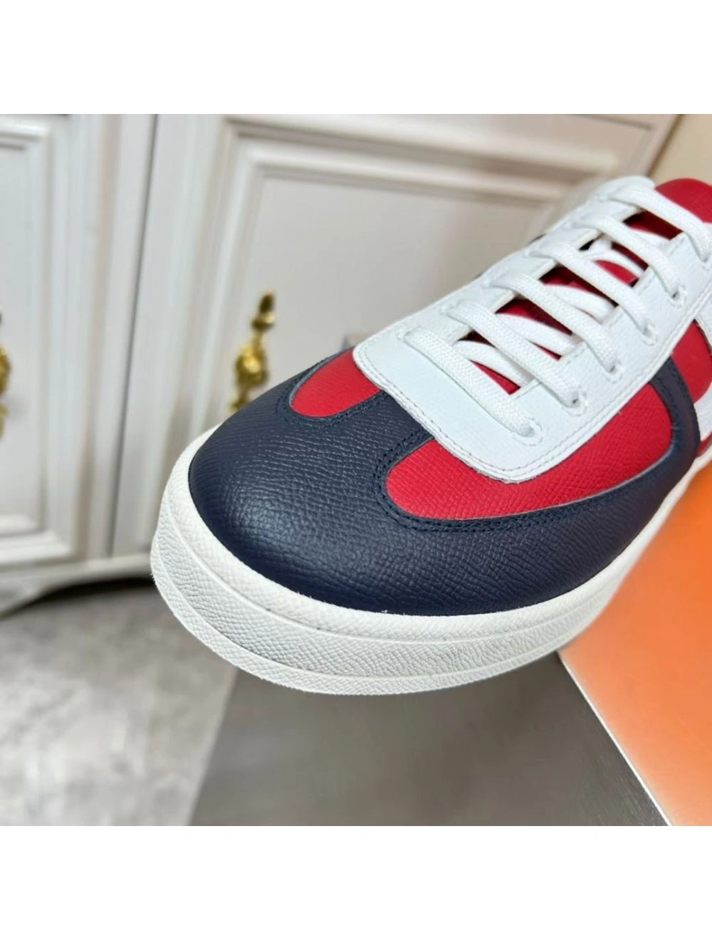 Hermes Boomerang Sneakers In Multicolore Bordeaux Leather