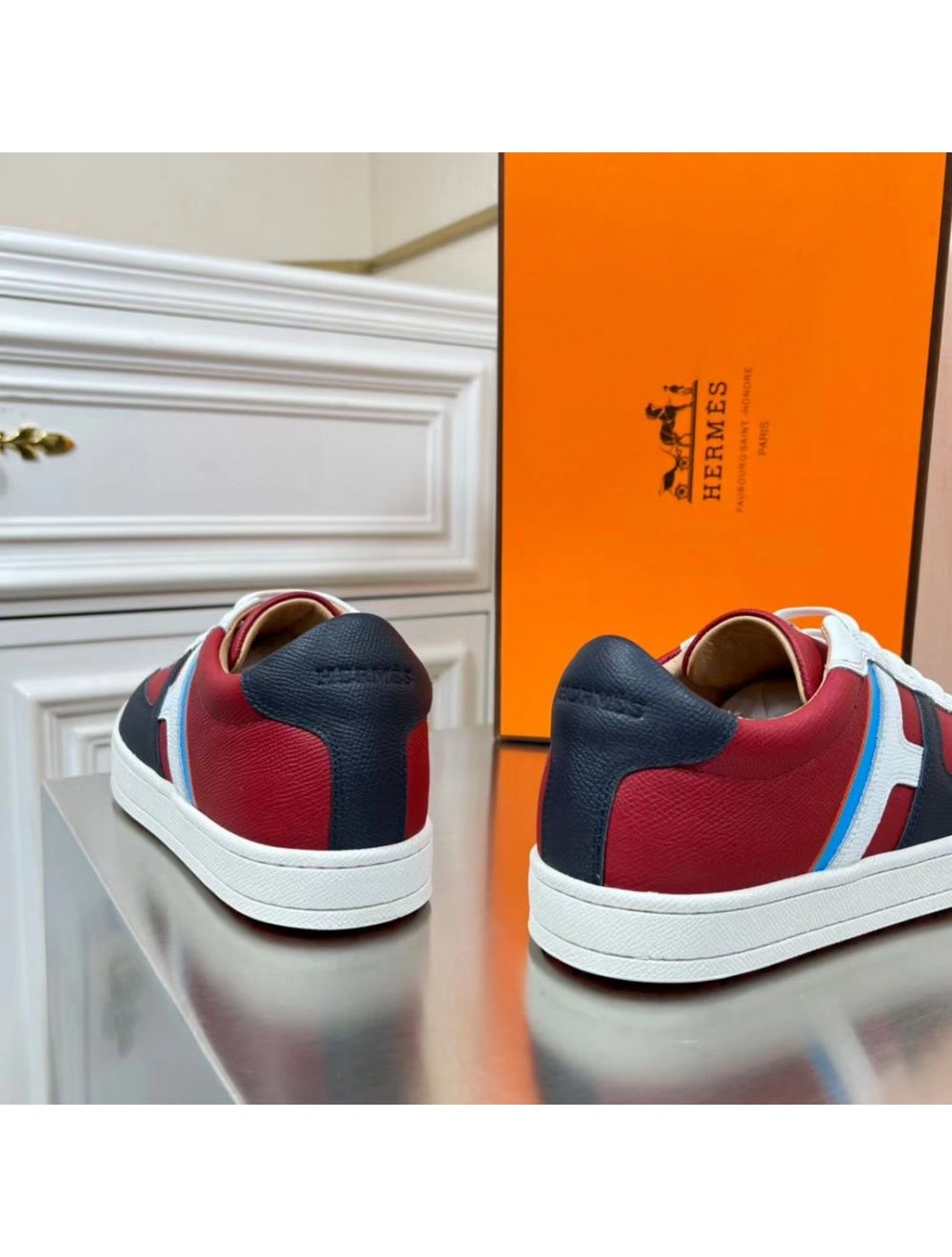 Hermes Boomerang Sneakers In Multicolore Bordeaux Leather