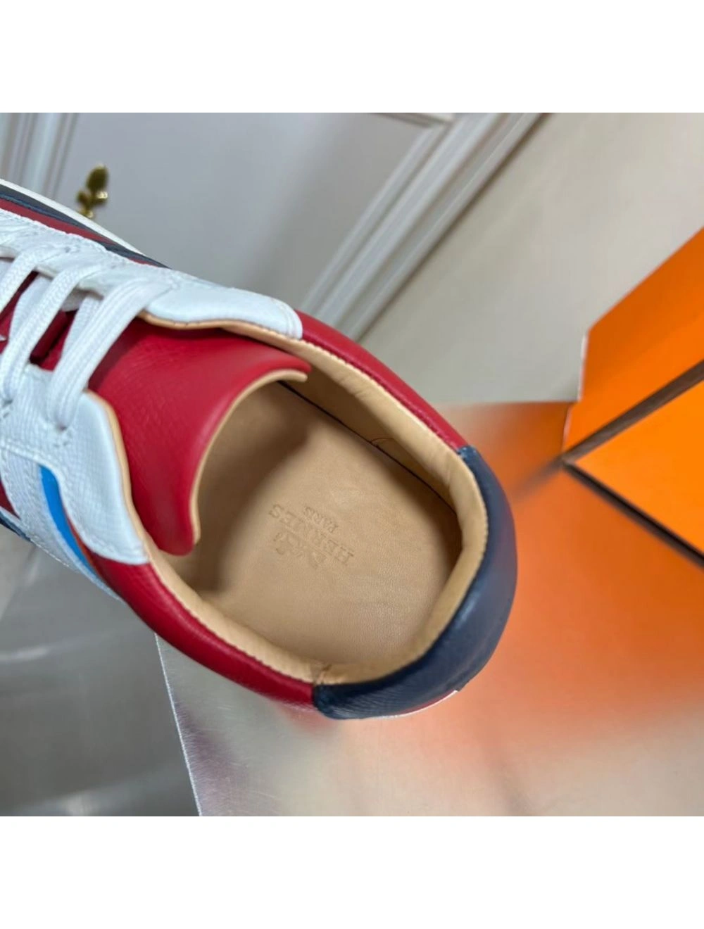 Hermes Boomerang Sneakers In Multicolore Bordeaux Leather