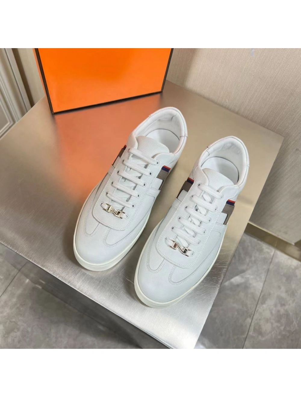 Hermes Boomerang Sneakers In Multicolore White Leather
