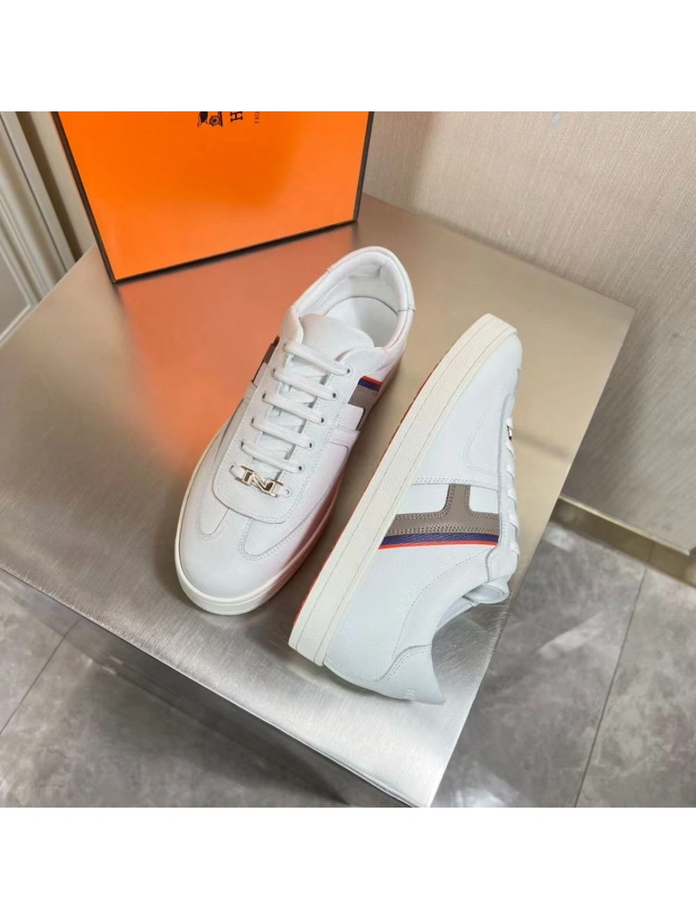Hermes Boomerang Sneakers In Multicolore White Leather