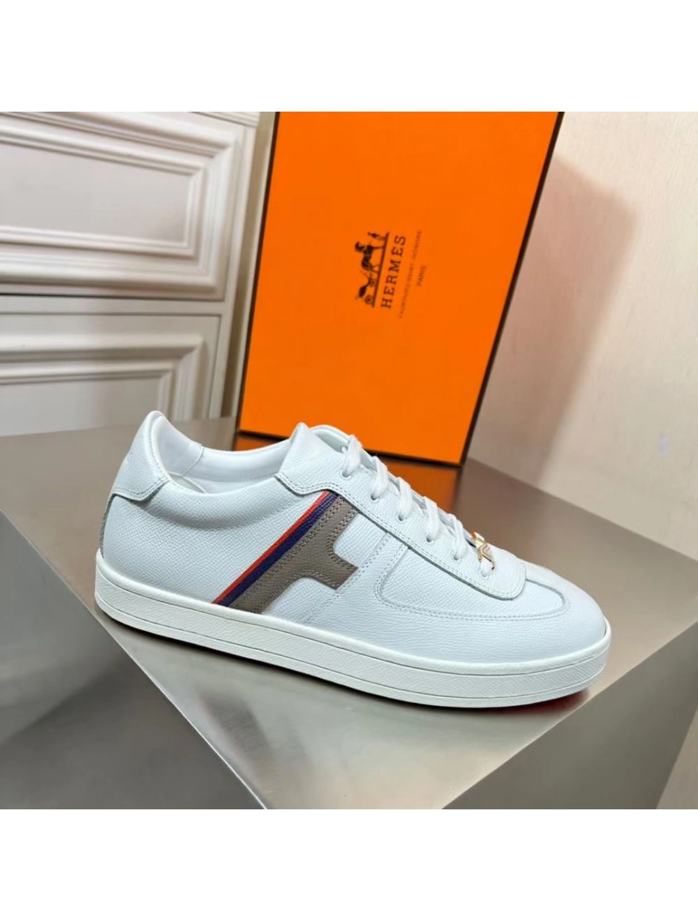 Hermes Boomerang Sneakers In Multicolore White Leather
