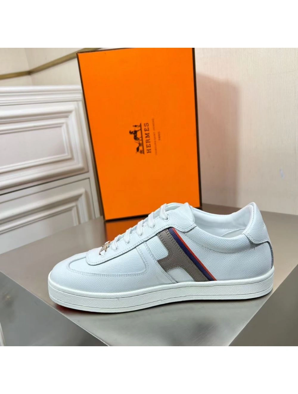 Hermes Boomerang Sneakers In Multicolore White Leather