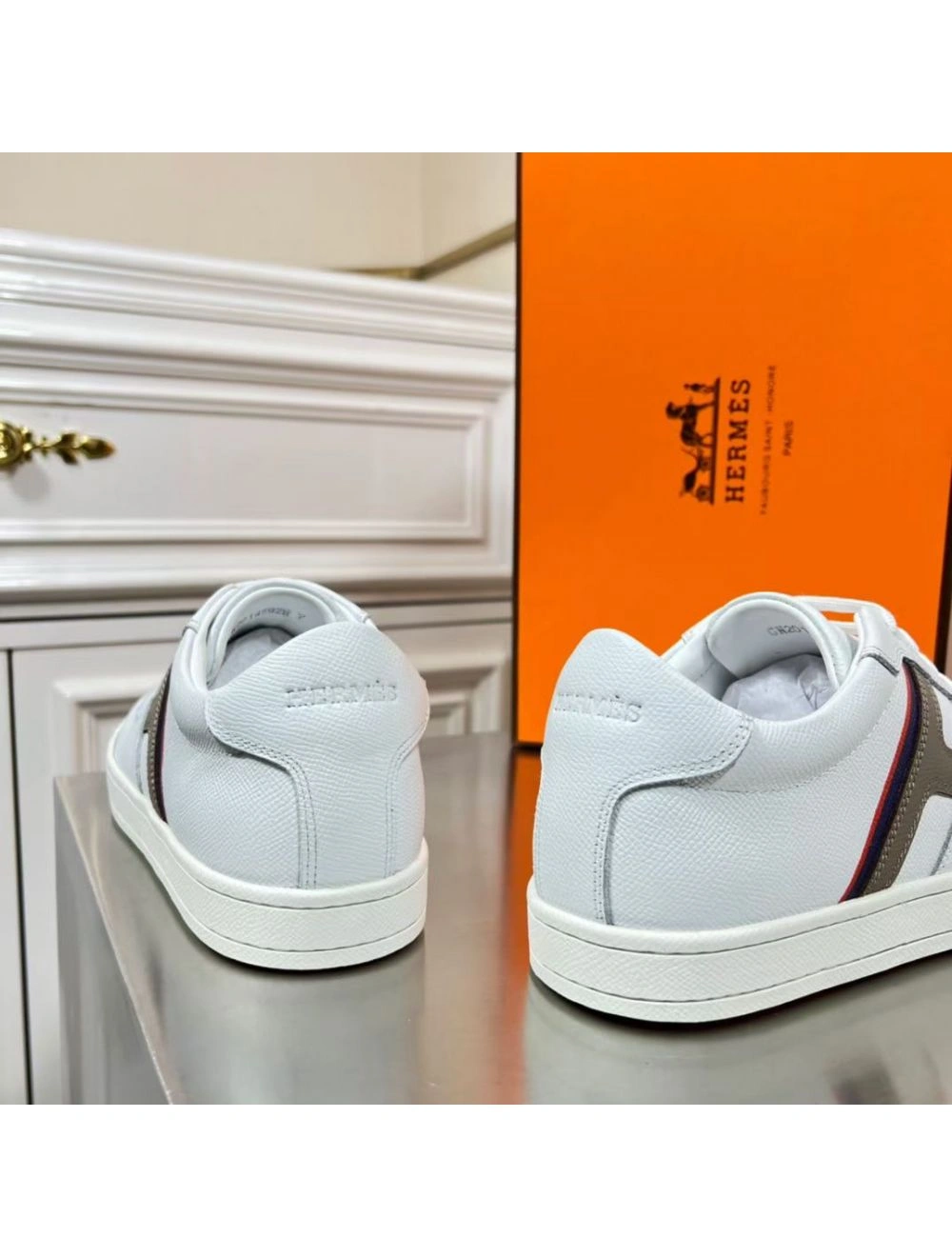 Hermes Boomerang Sneakers In Multicolore White Leather