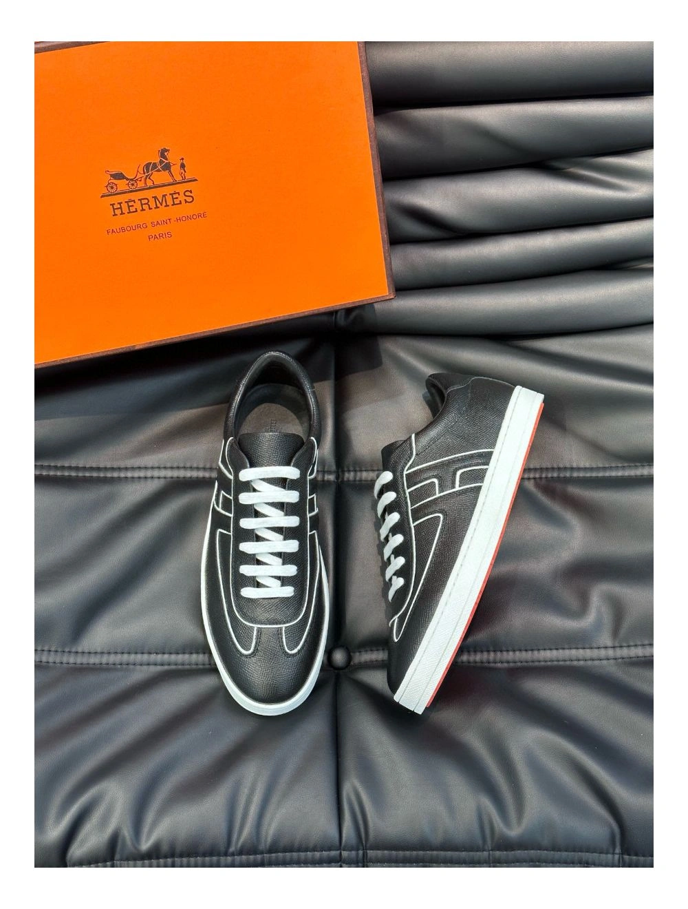 Hermes Boomerang Sneakers In Noir Epsom Calfskin