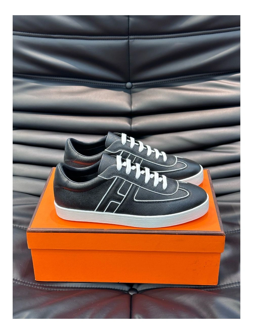 Hermes Boomerang Sneakers In Noir Epsom Calfskin