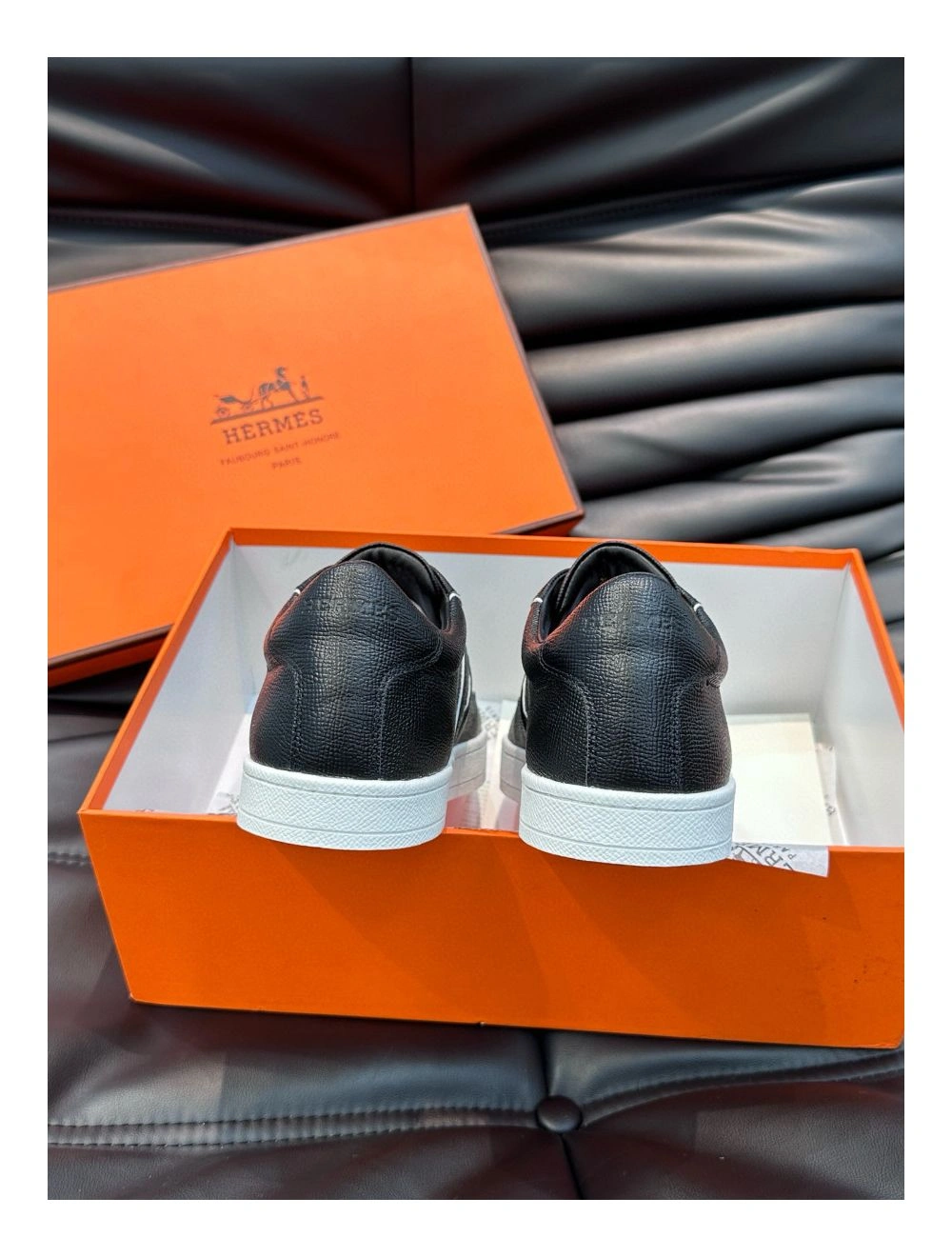 Hermes Boomerang Sneakers In Noir Epsom Calfskin