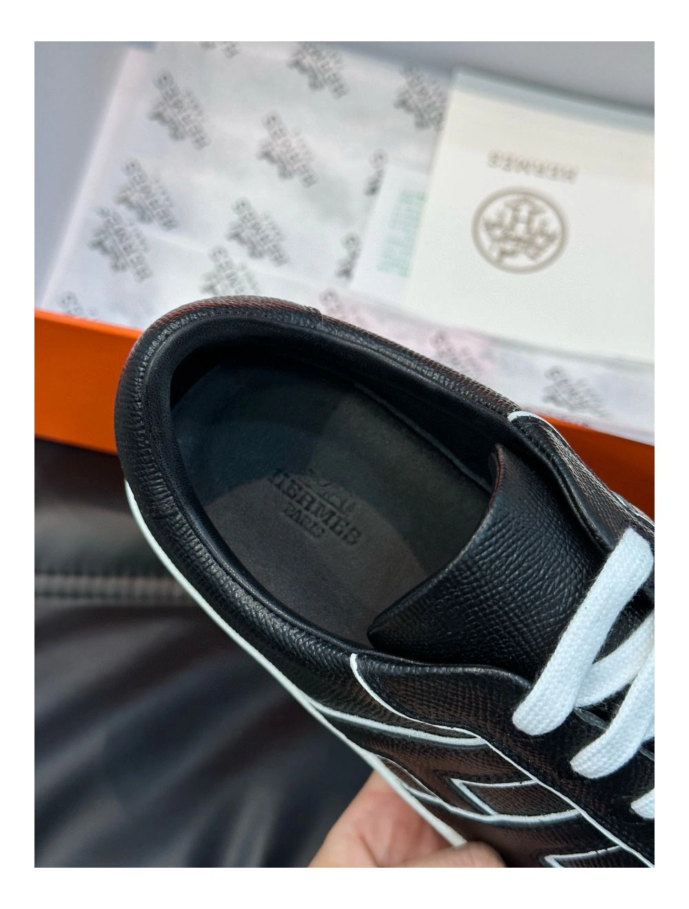 Hermes Boomerang Sneakers In Noir Epsom Calfskin