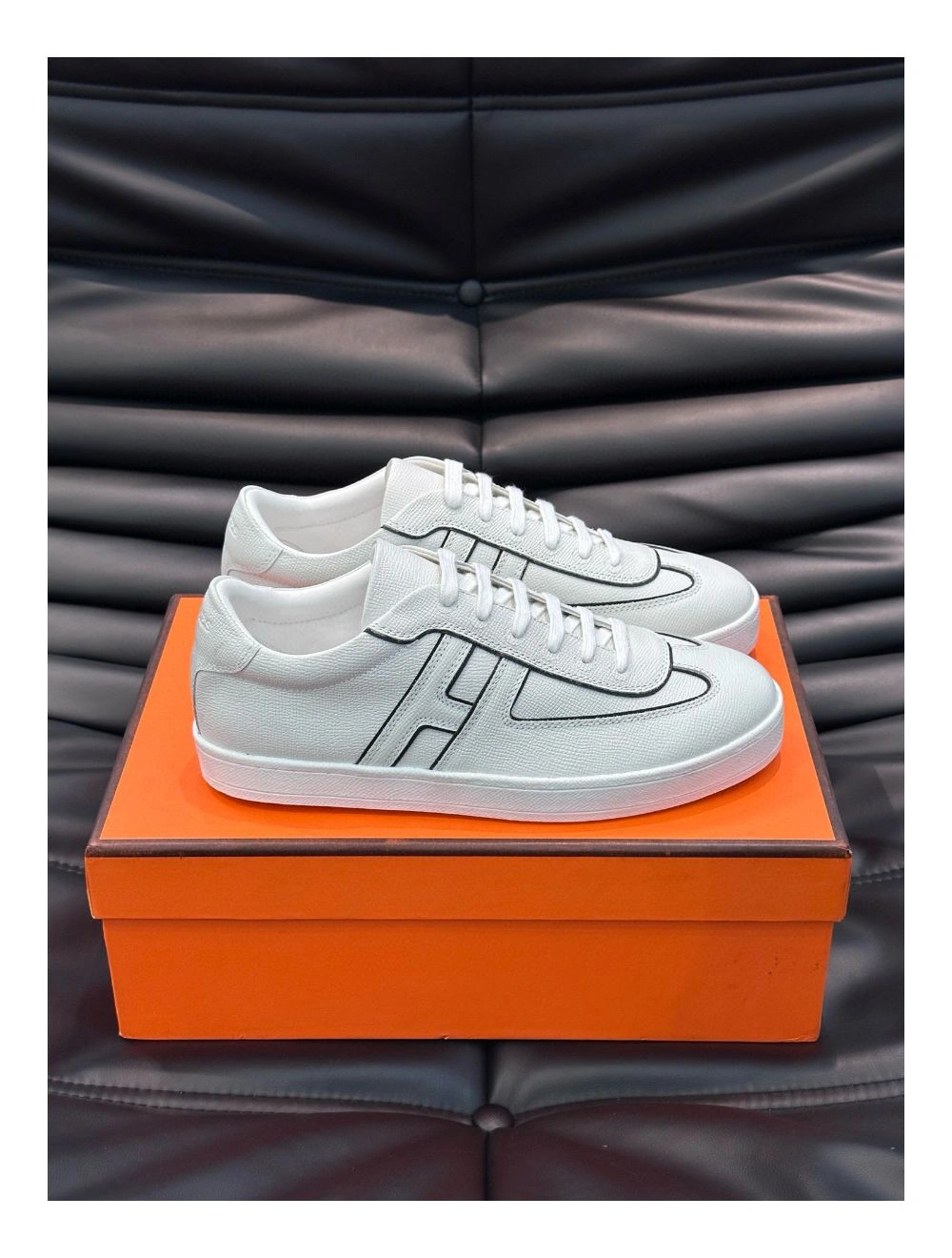 Hermes Boomerang Sneakers In White Epsom Calfskin