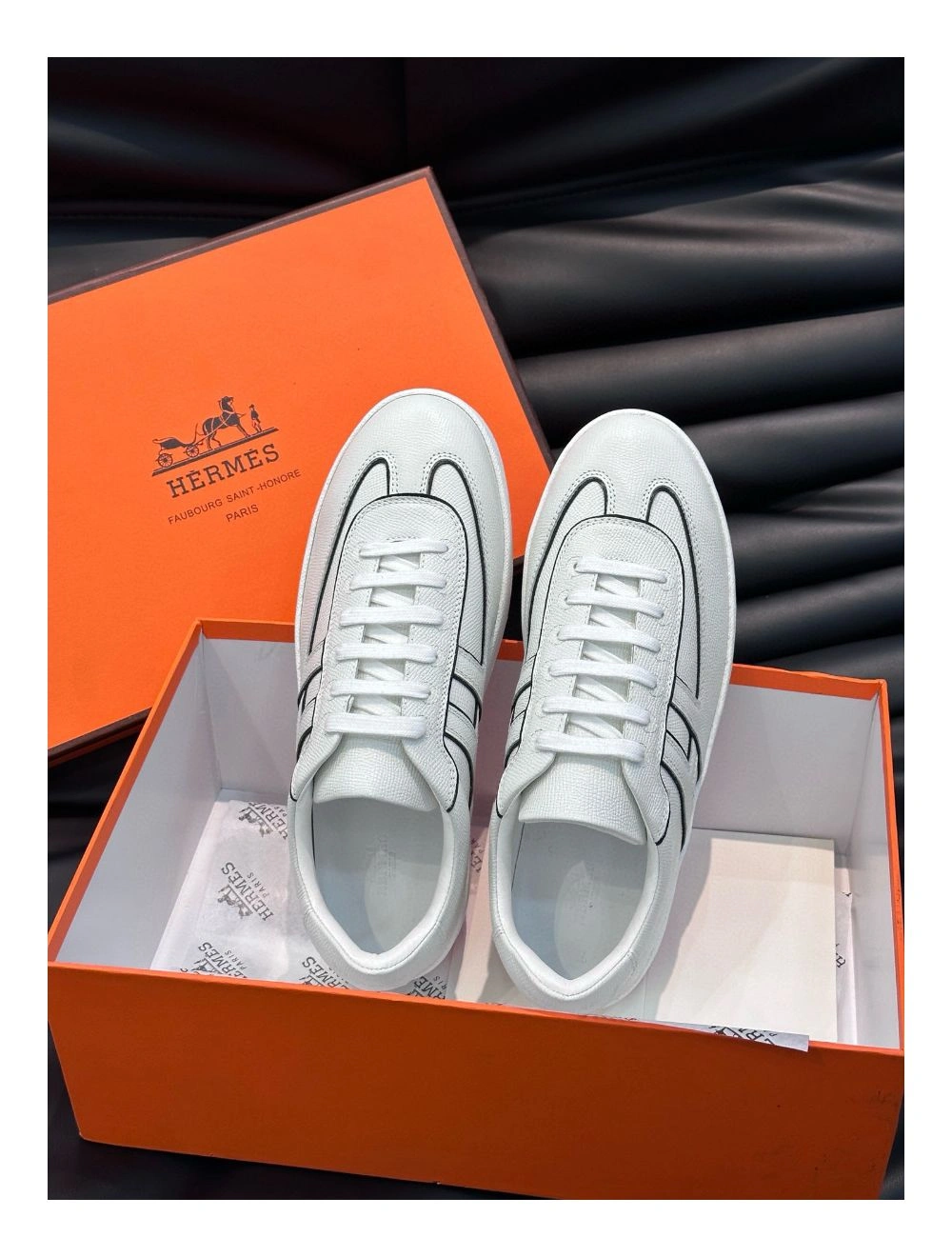Hermes Boomerang Sneakers In White Epsom Calfskin