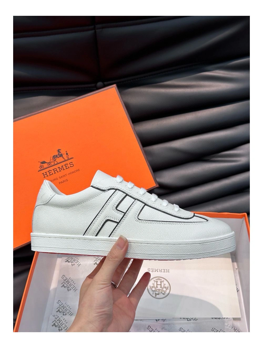 Hermes Boomerang Sneakers In White Epsom Calfskin