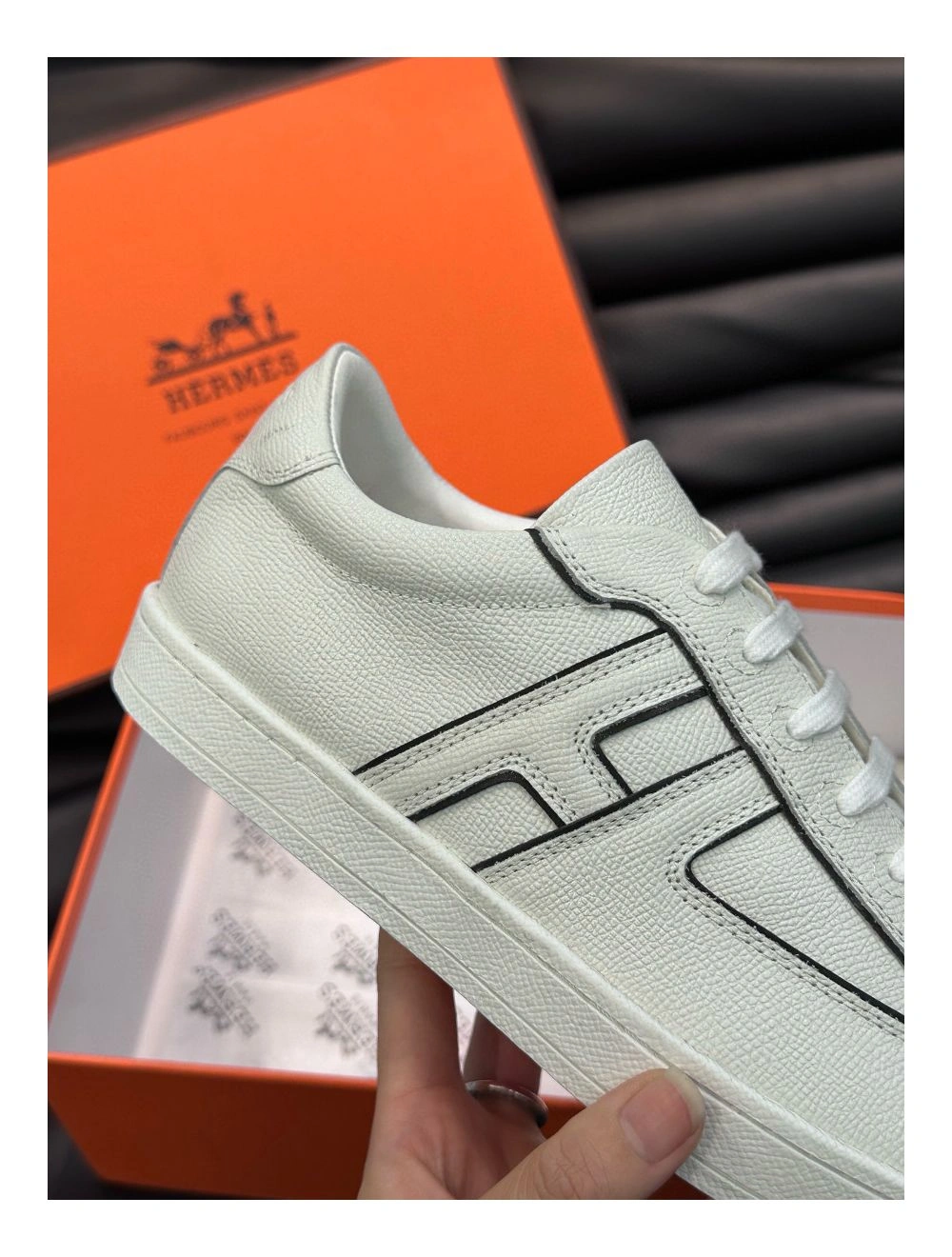 Hermes Boomerang Sneakers In White Epsom Calfskin