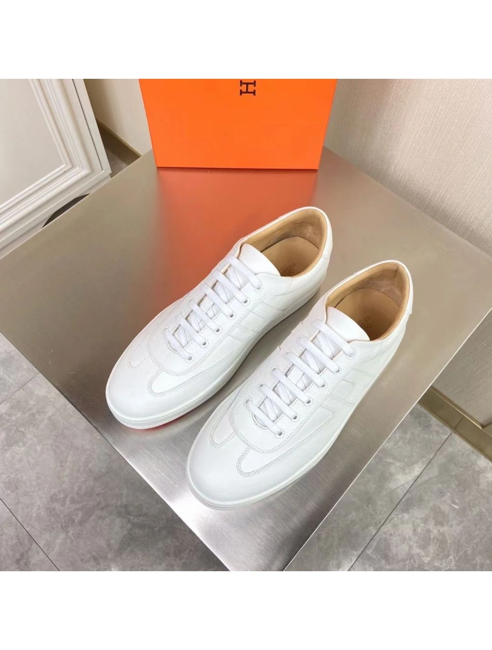Hermes Boomerang Sneakers In White Epsom Leather