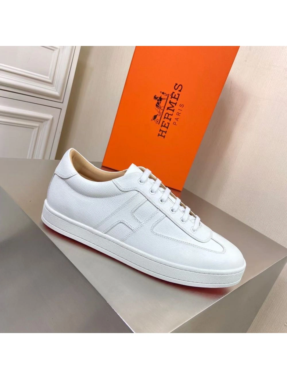 Hermes Boomerang Sneakers In White Epsom Leather
