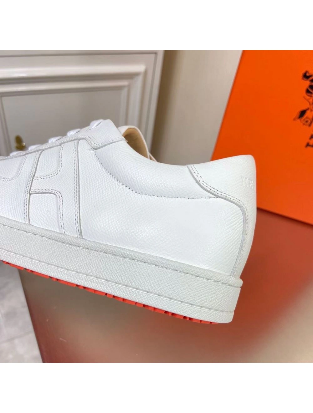 Hermes Boomerang Sneakers In White Epsom Leather