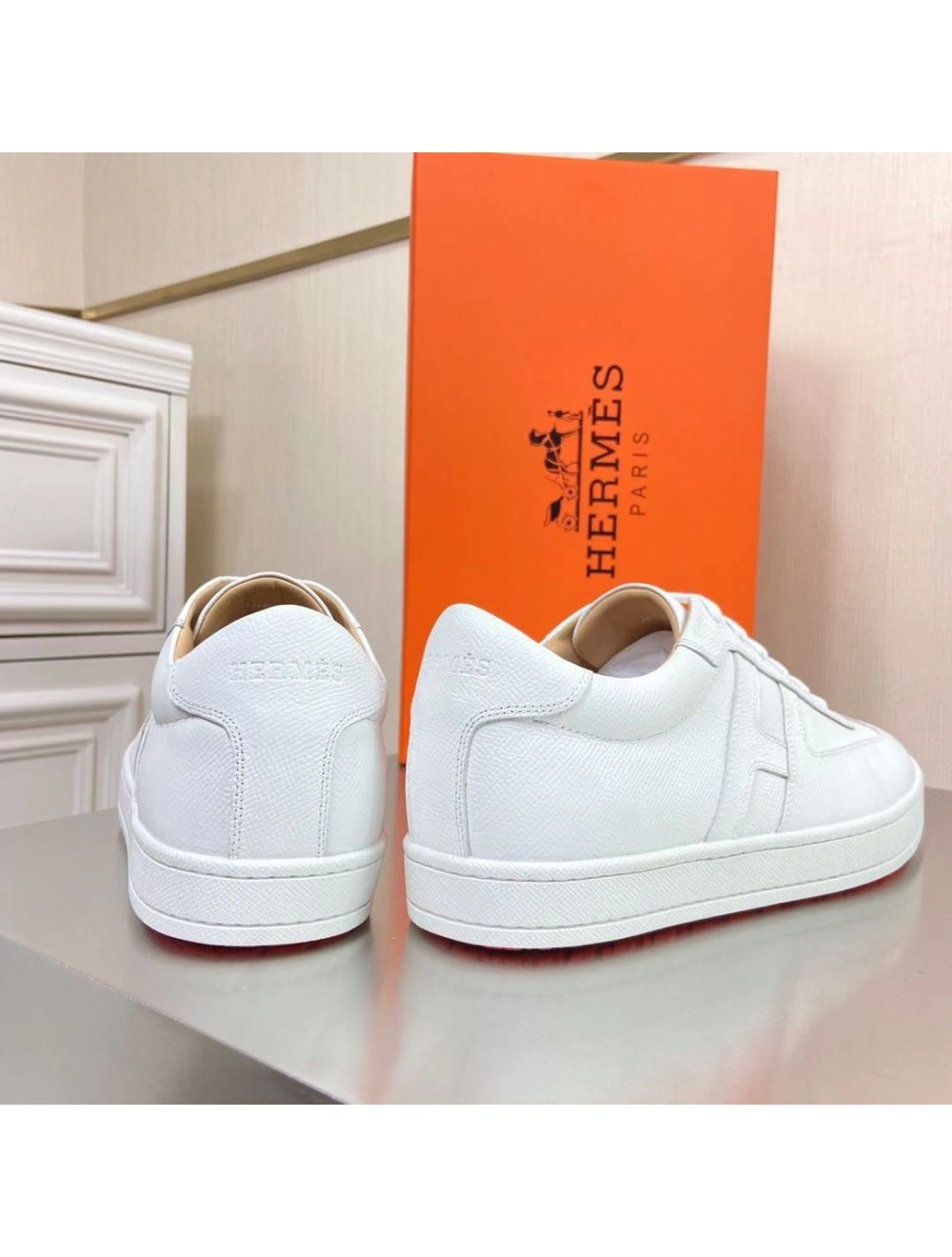 Hermes Boomerang Sneakers In White Epsom Leather