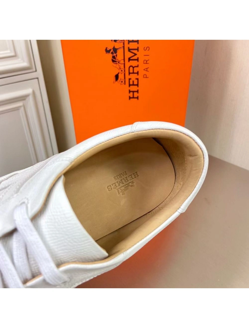 Hermes Boomerang Sneakers In White Epsom Leather