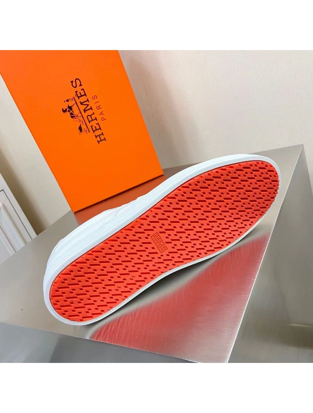 Hermes Boomerang Sneakers In White Epsom Leather