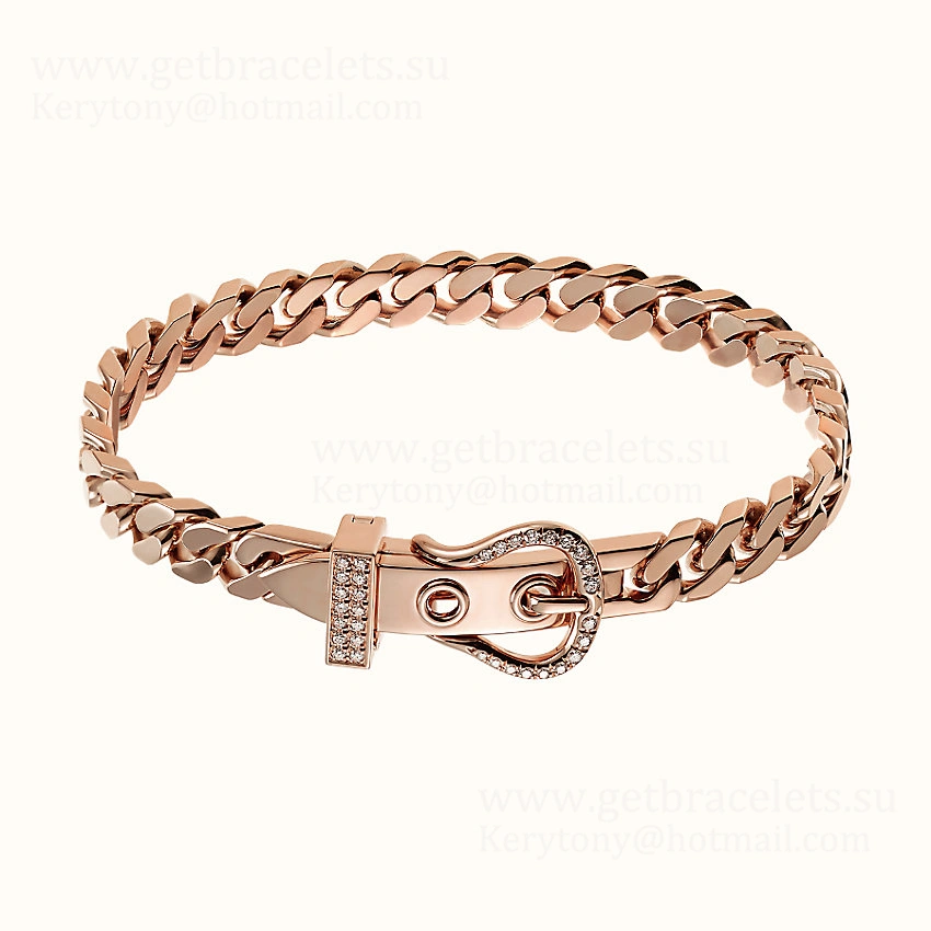 Hermes Boucle Sellier Bracelet Rose Gold White Gold With Diamonds Couple Style
