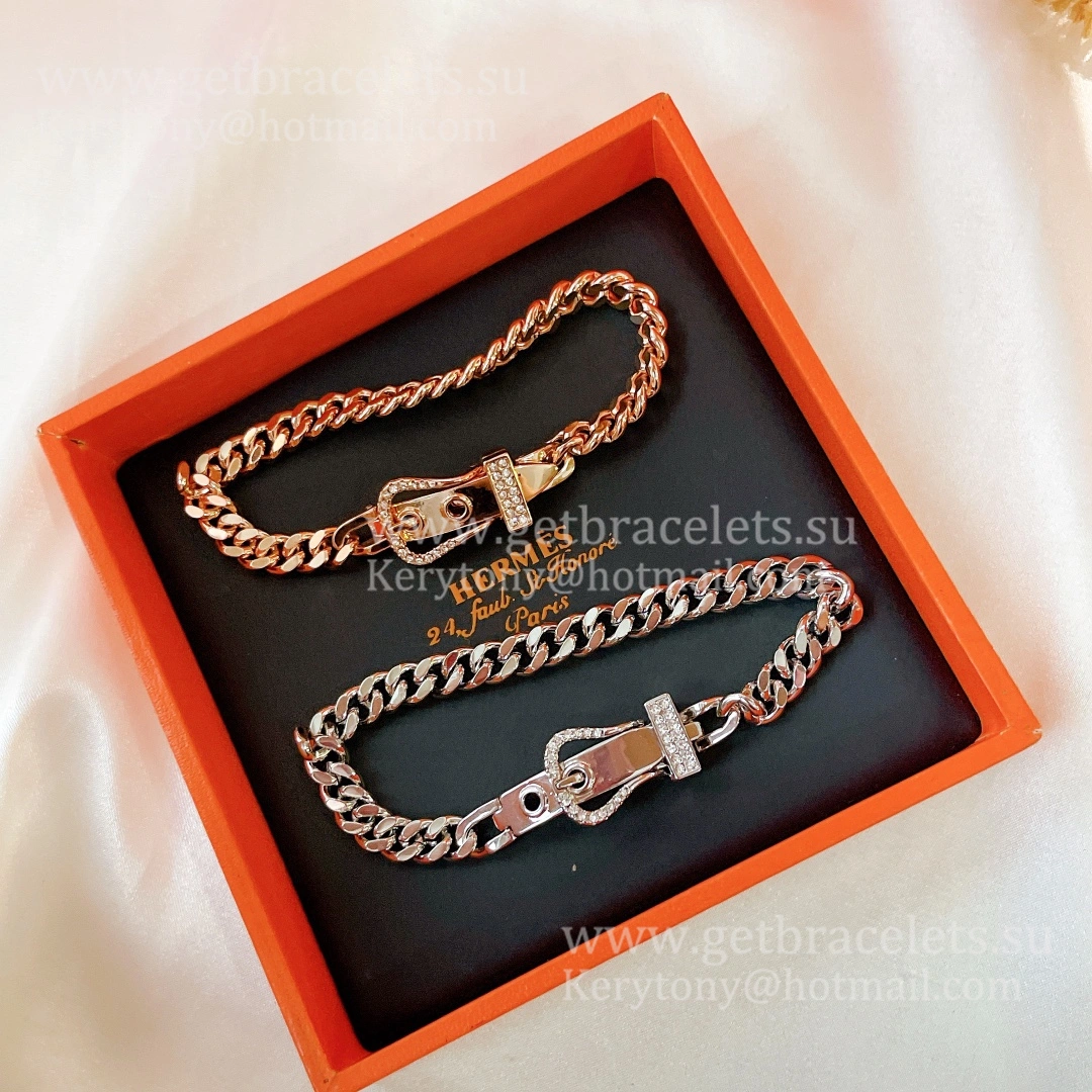 Hermes Boucle Sellier Bracelet Rose Gold White Gold With Diamonds Couple Style