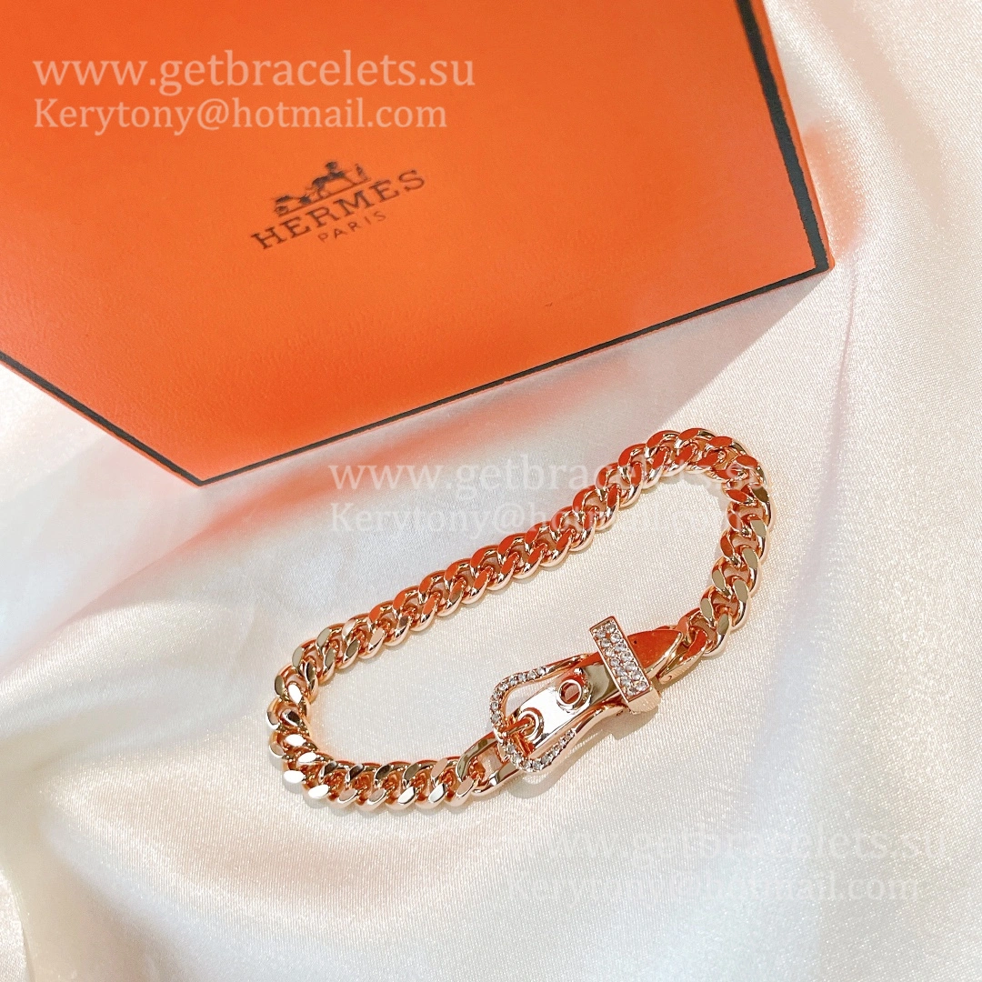 Hermes Boucle Sellier Bracelet Rose Gold White Gold With Diamonds Couple Style