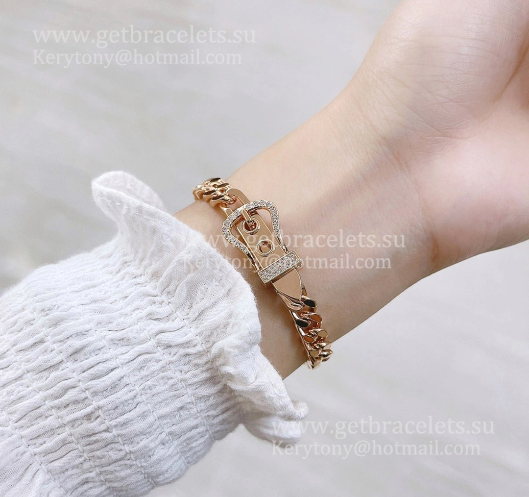 Hermes Boucle Sellier Bracelet Rose Gold White Gold With Diamonds Couple Style