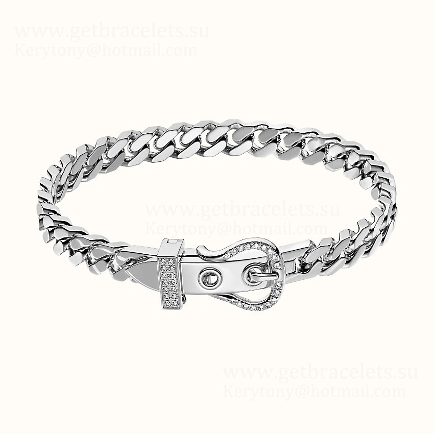 Hermes Boucle Sellier Bracelet White Gold With Diamonds Gift For Women
