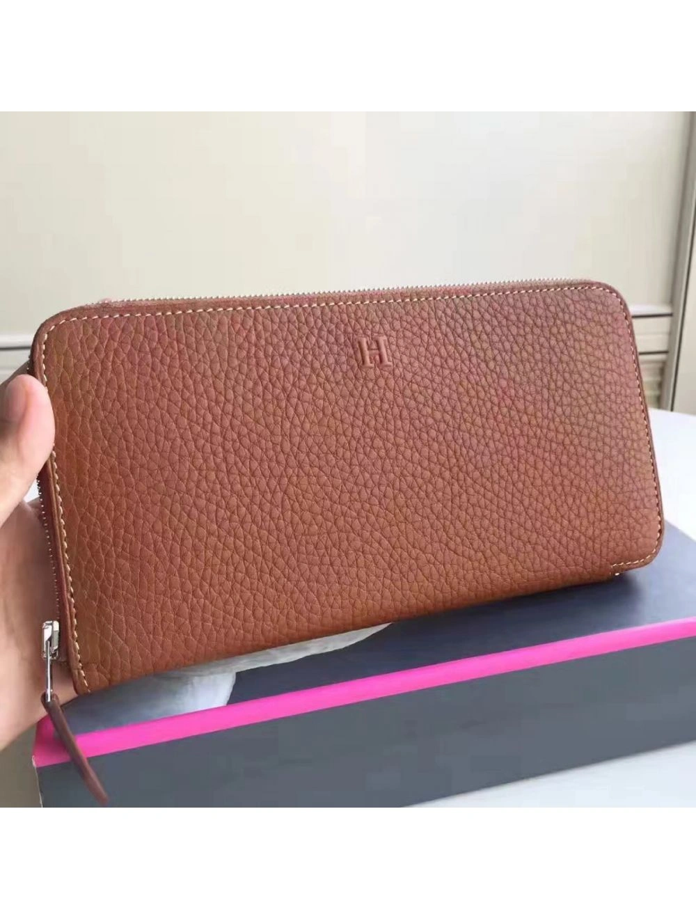 Hermes Brown Clemence Azap Zipped Wallet