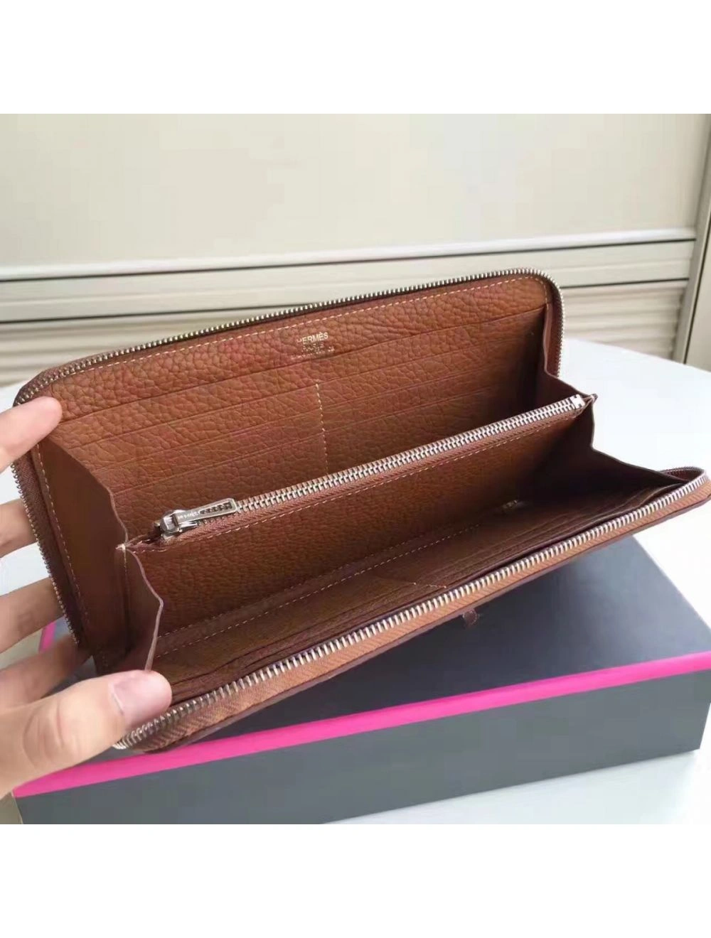 Hermes Brown Clemence Azap Zipped Wallet