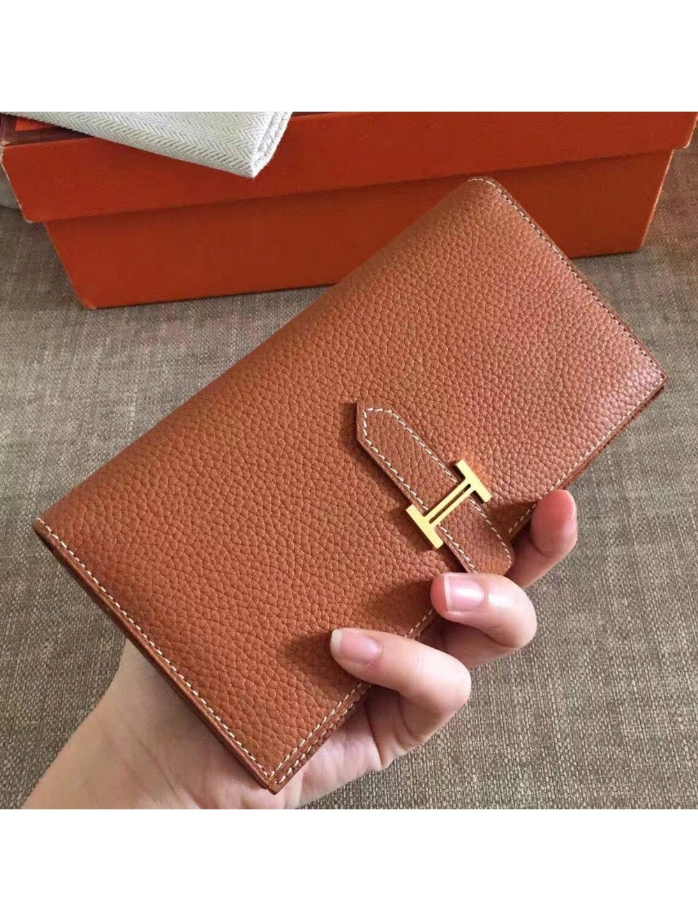 Hermes Brown Clemence Bearn Gusset Wallet
