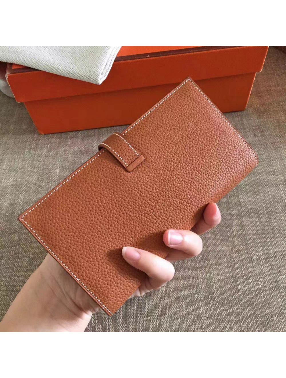 Hermes Brown Clemence Bearn Gusset Wallet