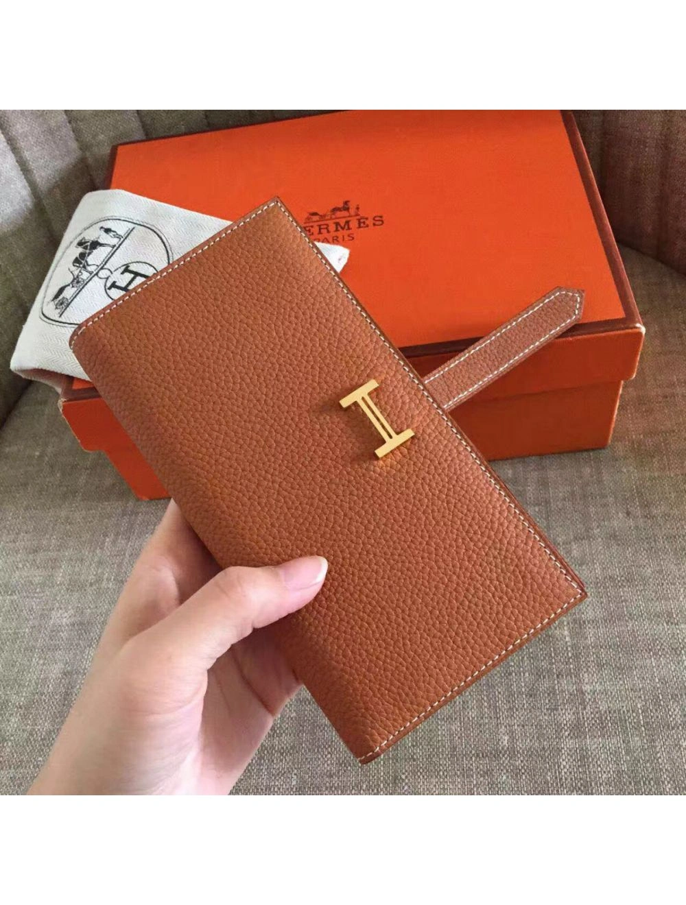 Hermes Brown Clemence Bearn Gusset Wallet