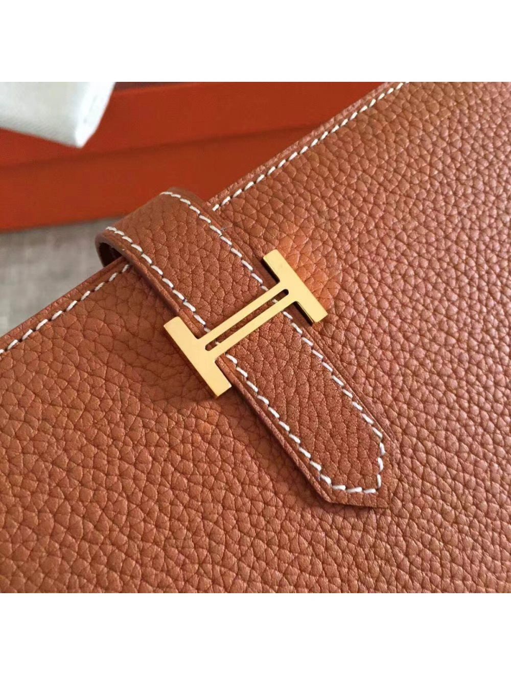 Hermes Brown Clemence Bearn Gusset Wallet