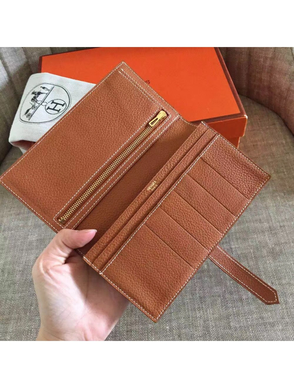 Hermes Brown Clemence Bearn Gusset Wallet
