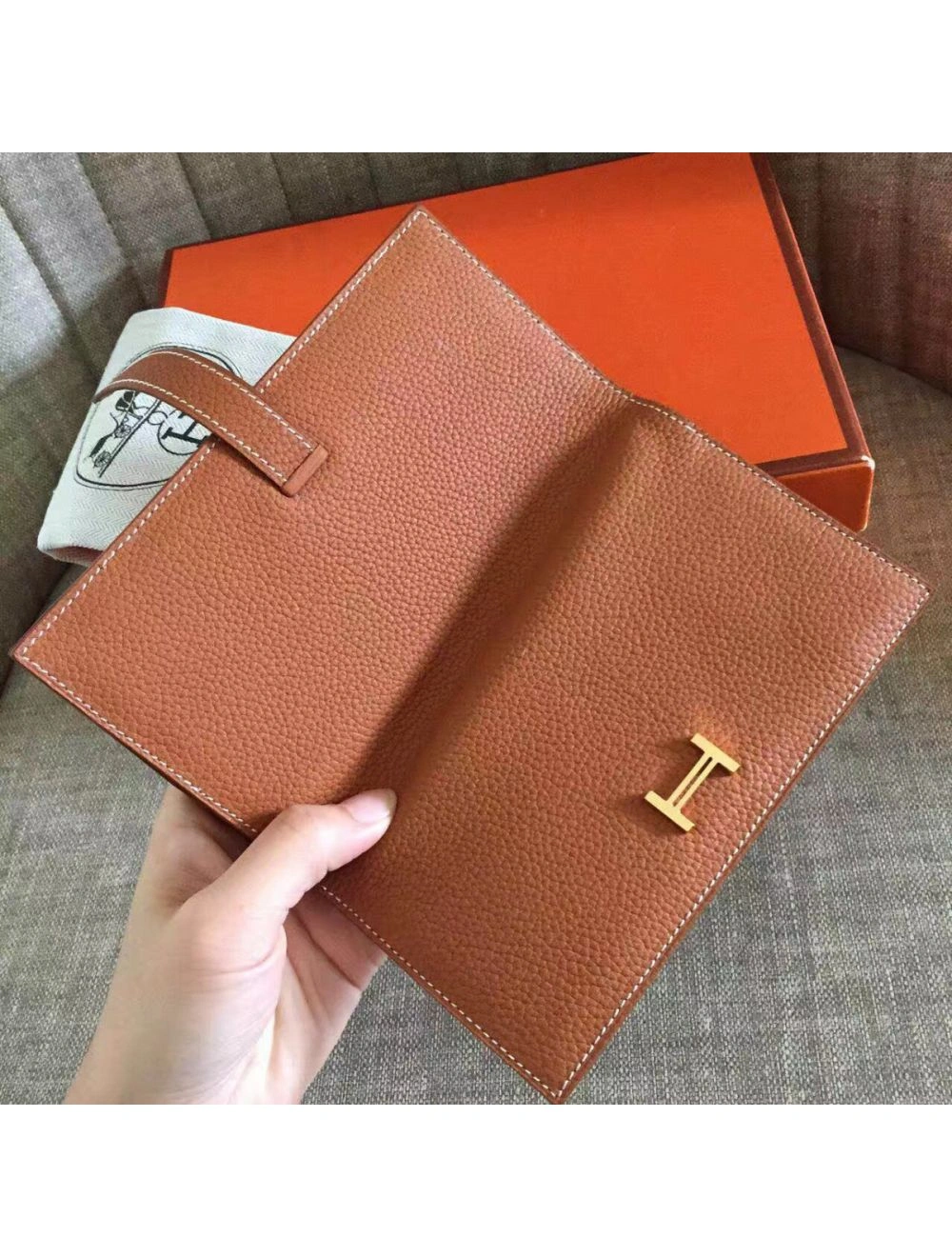 Hermes Brown Clemence Bearn Gusset Wallet