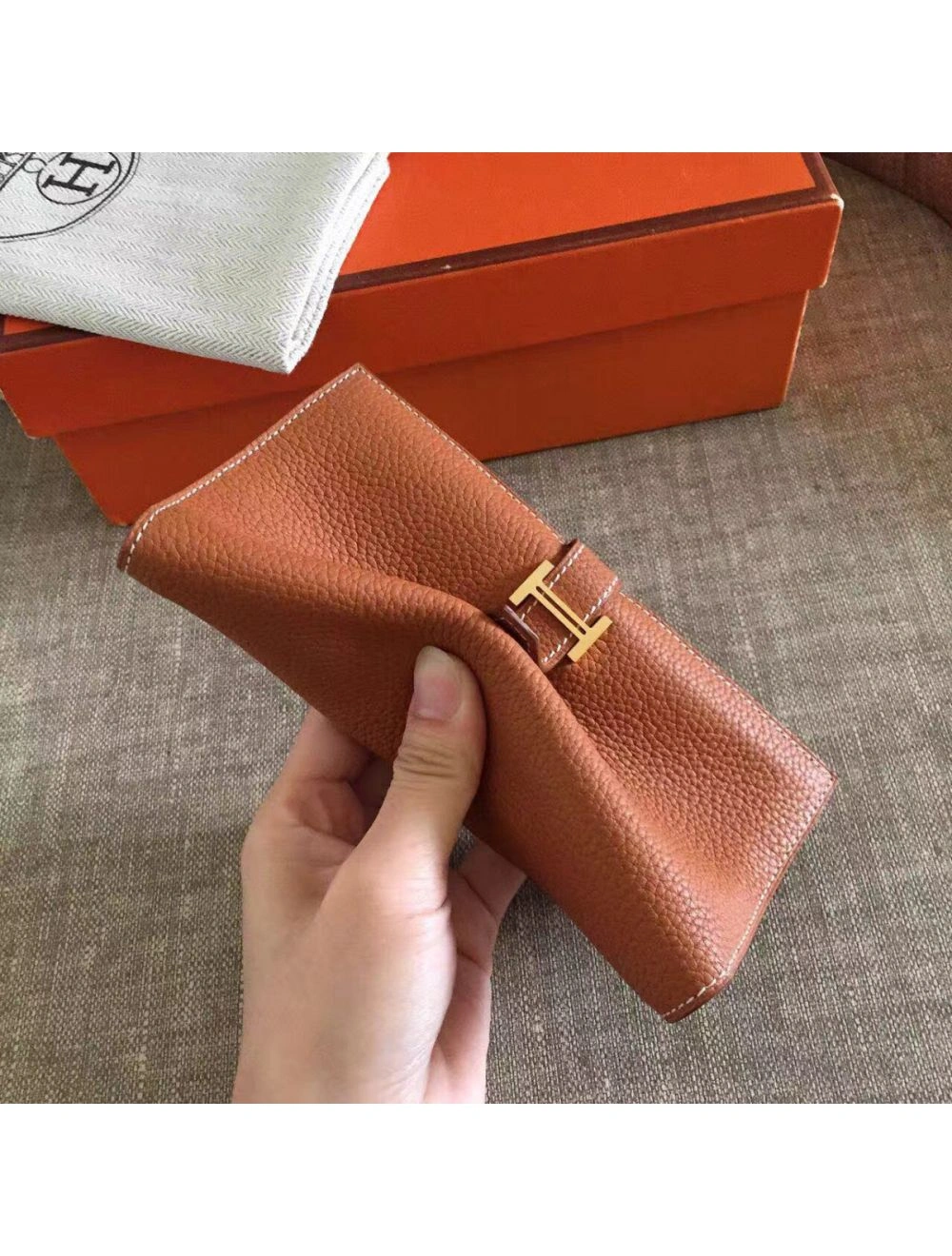 Hermes Brown Clemence Bearn Gusset Wallet