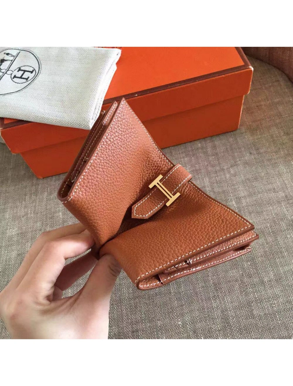 Hermes Brown Clemence Bearn Gusset Wallet