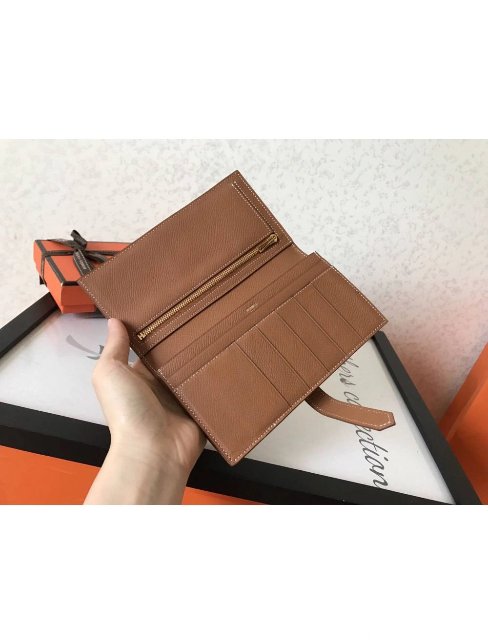Hermes Brown Epsom Bearn Gusset Wallet