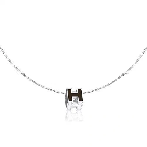Hermes Cage d’H Necklace Black in Lacquer With Gold