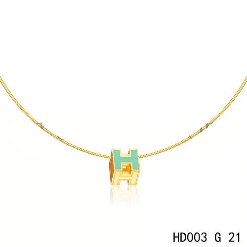Hermes Cage d’H Necklace Blue in Lacquer Yellow Gold