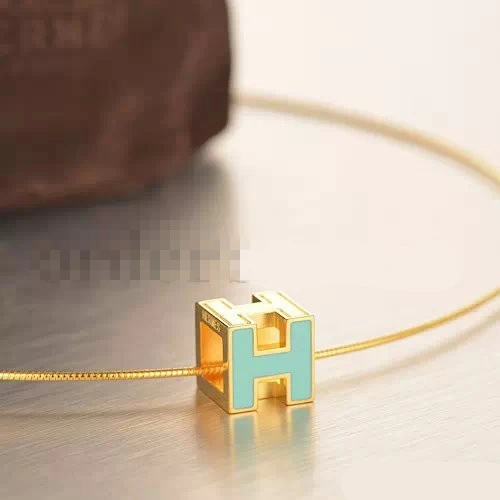 Hermes Cage d’H Necklace Blue in Lacquer Yellow Gold