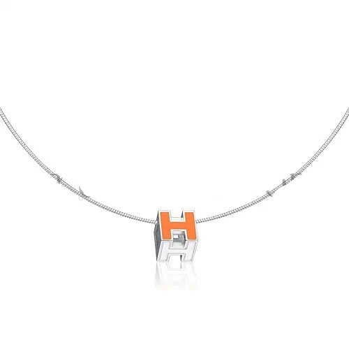 Hermes Cage d’H Necklace Orange in Lacquer With Gold