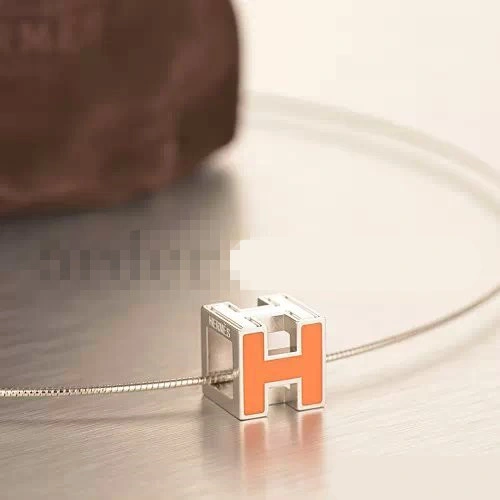 Hermes Cage d’H Necklace Orange in Lacquer With Gold