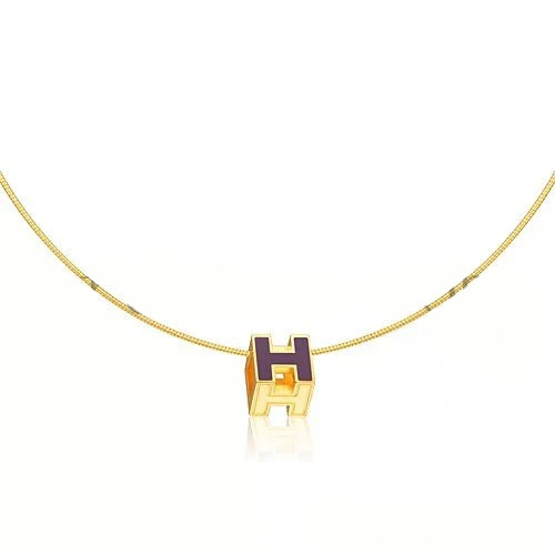 Hermes Cage d’H Necklace Purple in Lacquer Yellow Gold