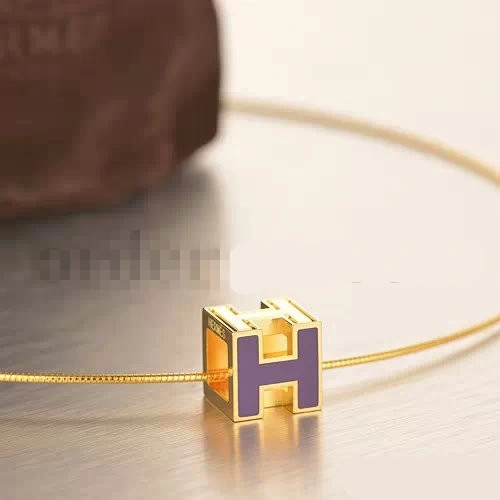 Hermes Cage d’H Necklace Purple in Lacquer Yellow Gold