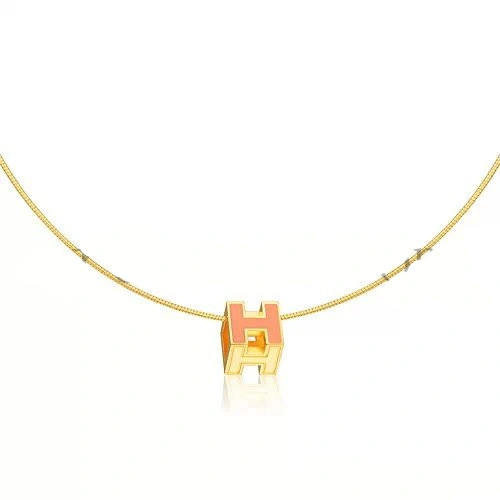 Hermes Cage d’H Necklace Red in Lacquer Yellow Gold