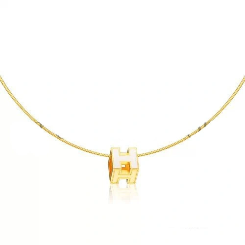 Hermes Cage d’H Necklace White in Lacquer Yellow Gold