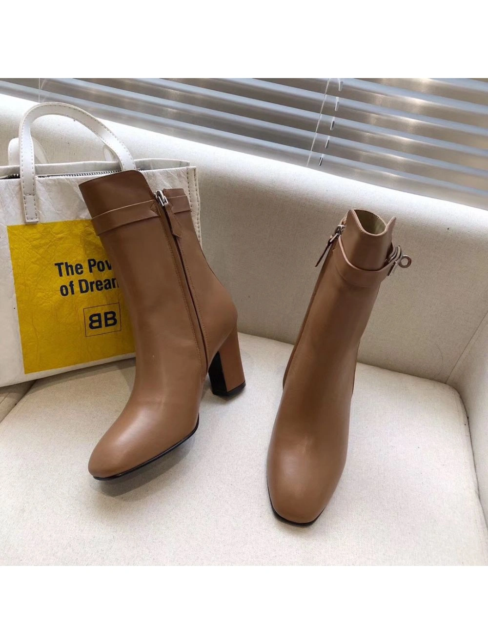 Hermes Camel Joueuse Ankle Boots