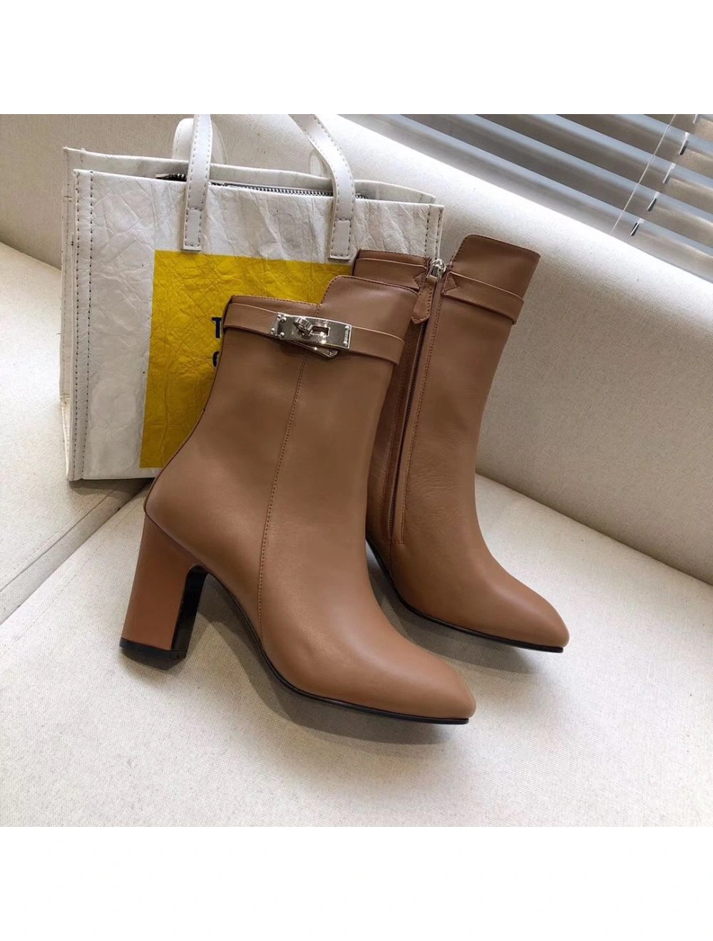 Hermes Camel Joueuse Ankle Boots