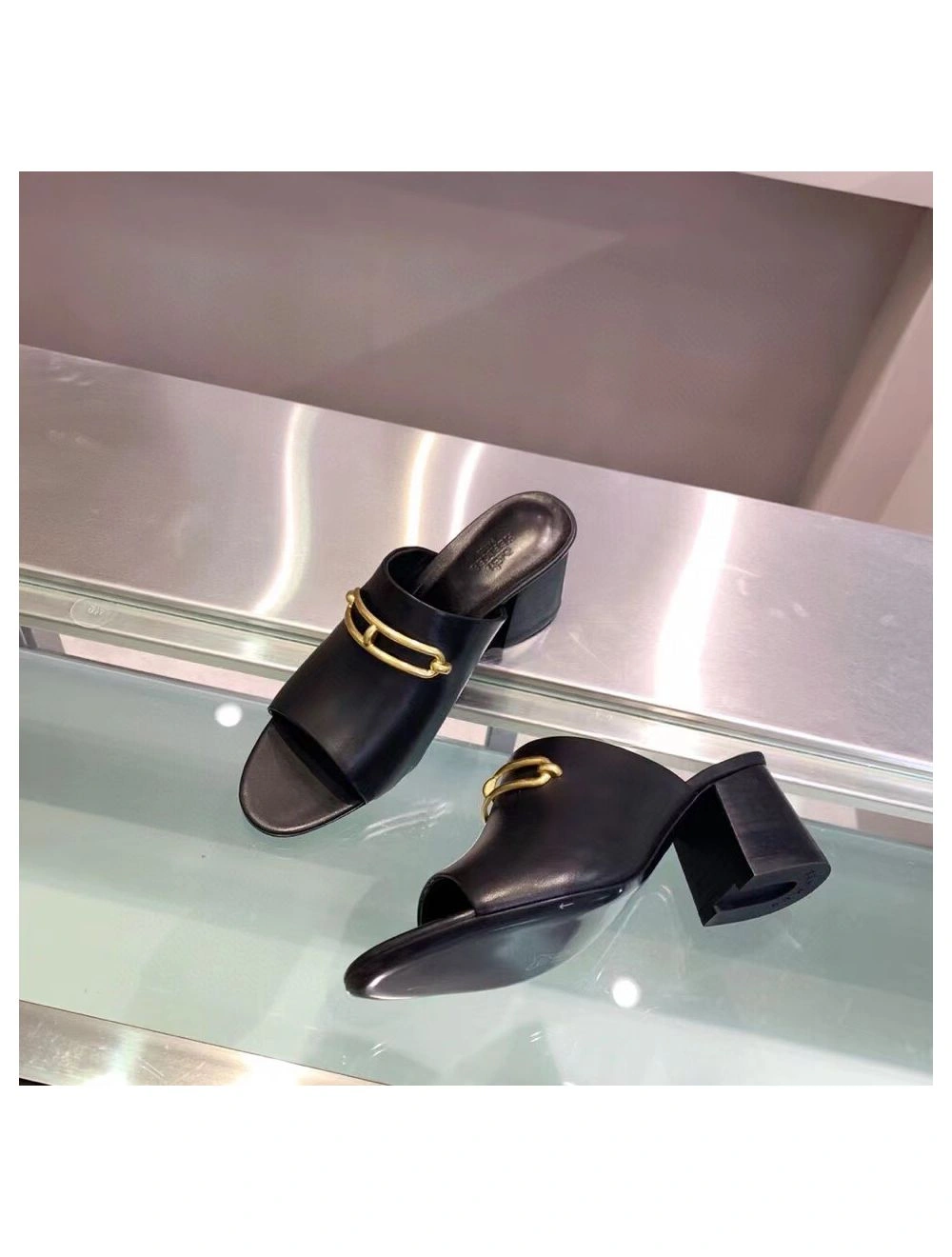 Hermes Camilla Mules 60MM In Black Calfskin